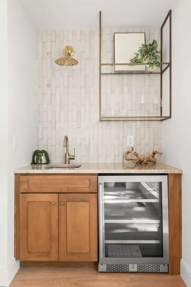Sand bar cabinet with an undercounter beverage fridge