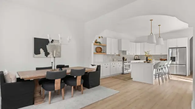 Timberland White kitchen seen from the dining room